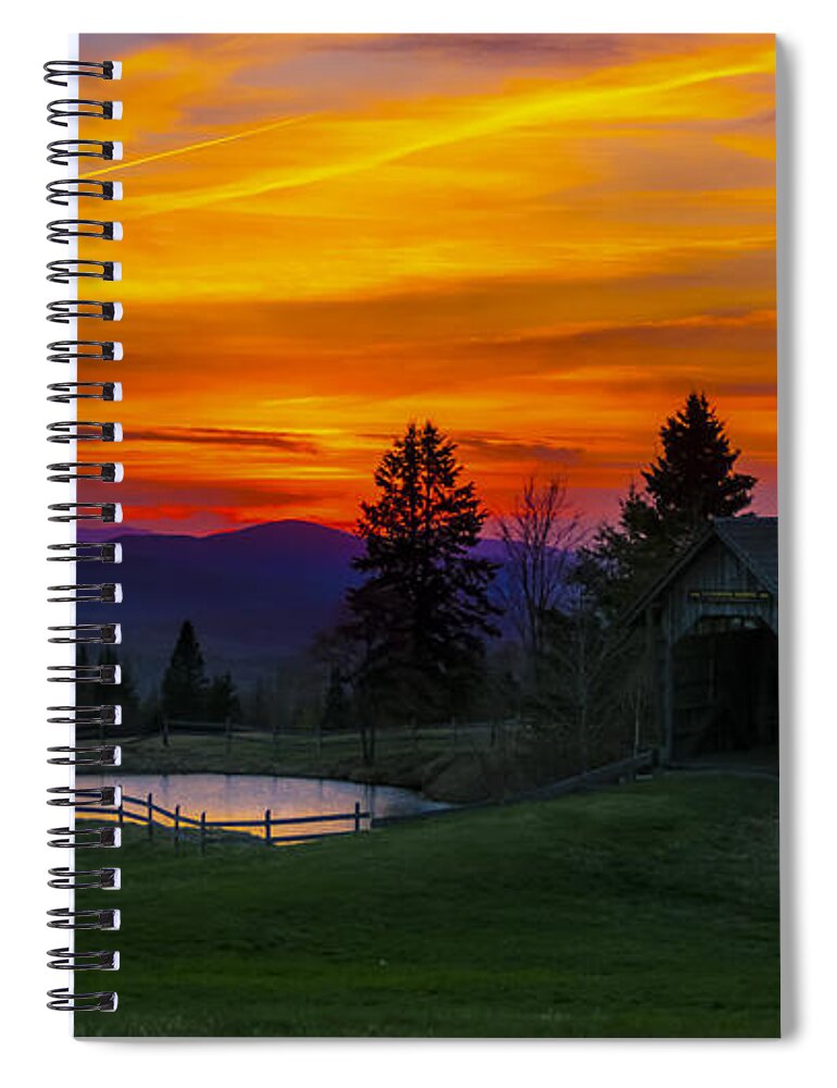 Foster Covered Bridge Spiral Notebook featuring the photograph Sunset at the Foster Covered Bridge by Scenic Vermont Photography