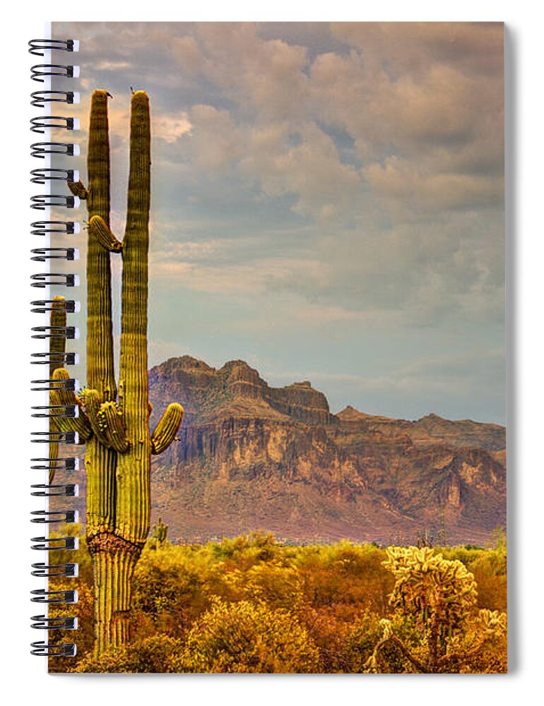 Superstition Mountains Spiral Notebook featuring the photograph Sunset at the Superstitions by Saija Lehtonen