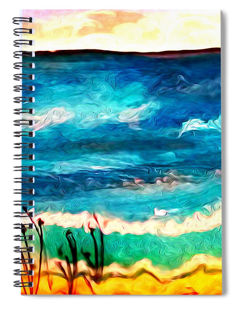 Seascape Spiral Notebook featuring the painting Sunset Beach by Amy Shaw