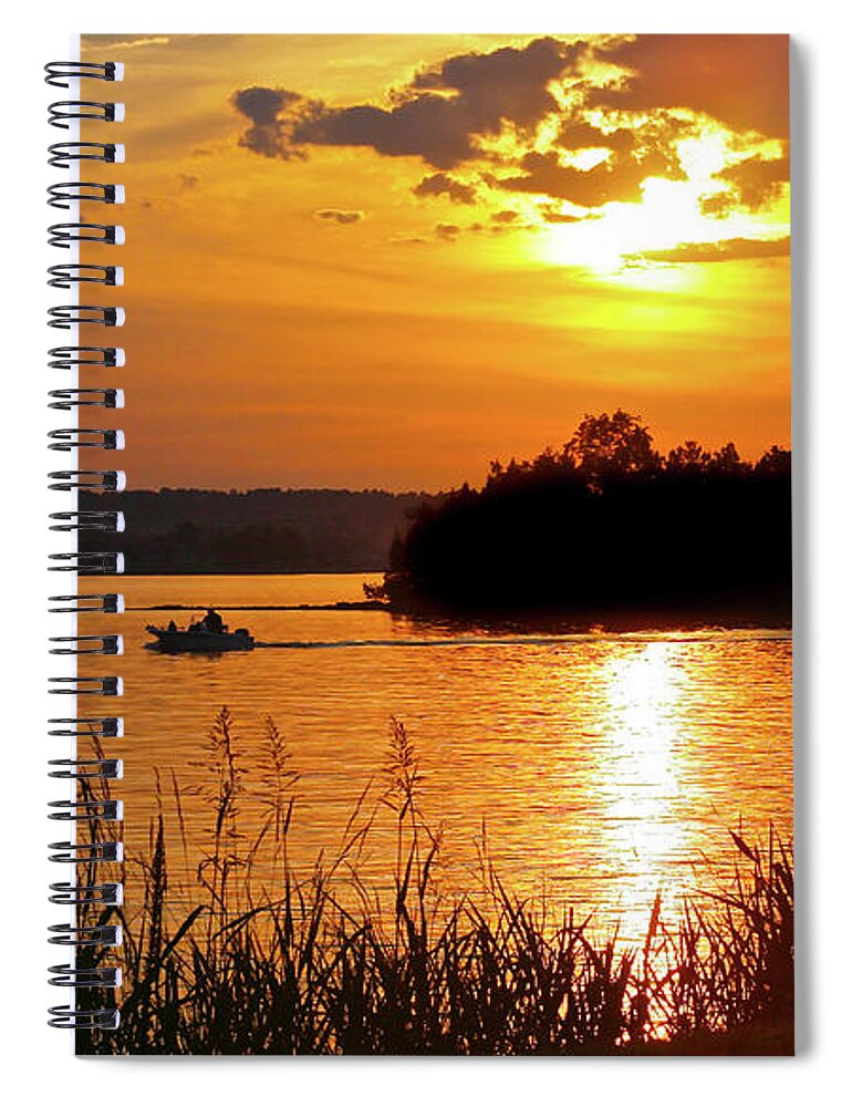 Smith Mountain Lake Spiral Notebook featuring the photograph Sunset Boater, Smith Mountain Lake by The James Roney Collection