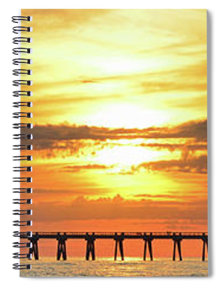 20120108 Spiral Notebook featuring the photograph Sunset Colors over Navarre Pier Panoramic by Jeff at JSJ Photography