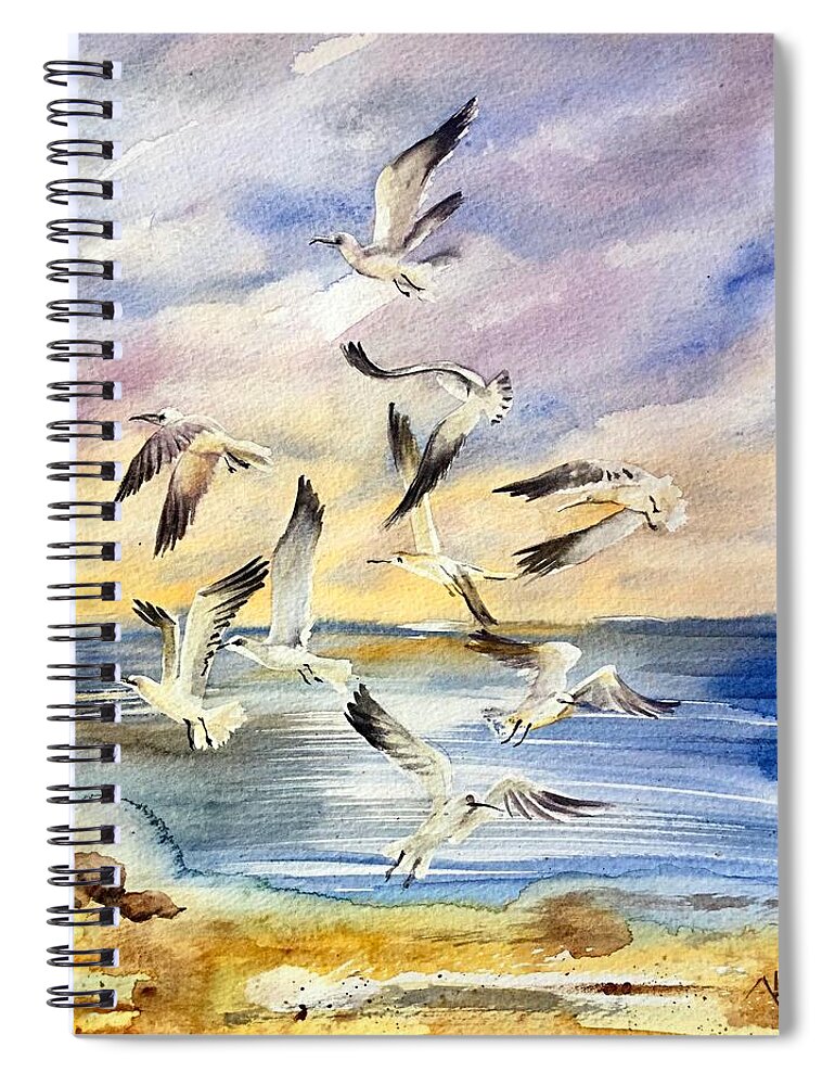 Sunset Spiral Notebook featuring the painting Sunset dance by Katerina Kovatcheva
