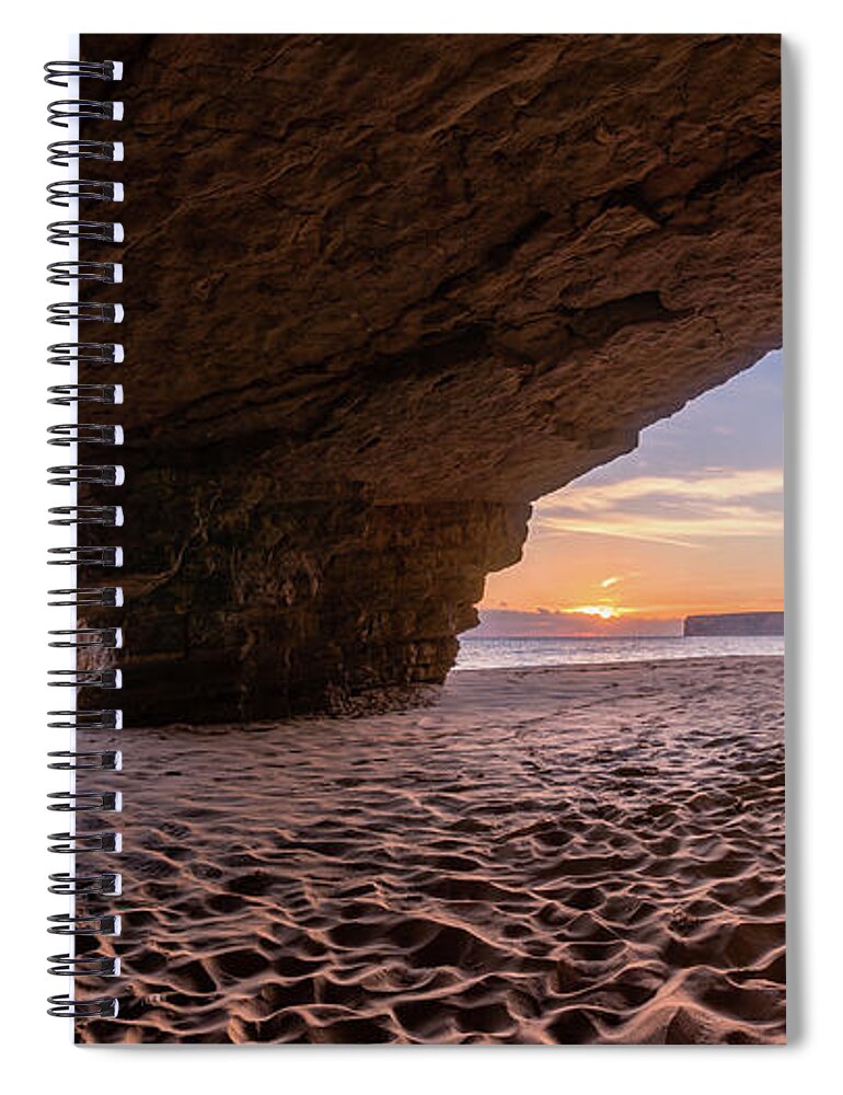 Beliche Spiral Notebook featuring the photograph Sunset grotto on Praia do Beliche by Dmytro Korol