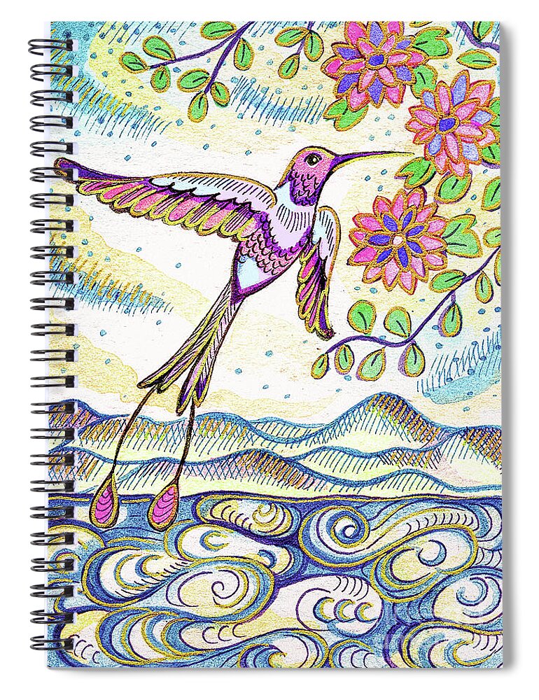 Hummingbird Spiral Notebook featuring the painting Sunset Hummingbird by Eva Campbell