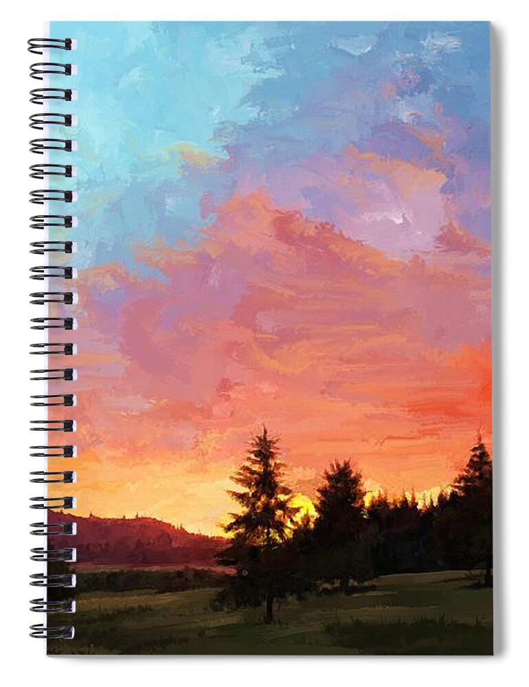 Beautiful Spiral Notebook featuring the digital art Sunset in Oregon by Debra Baldwin