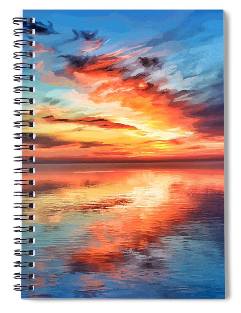 Sun Spiral Notebook featuring the painting Sunset Lake Reflection by Jackie Case