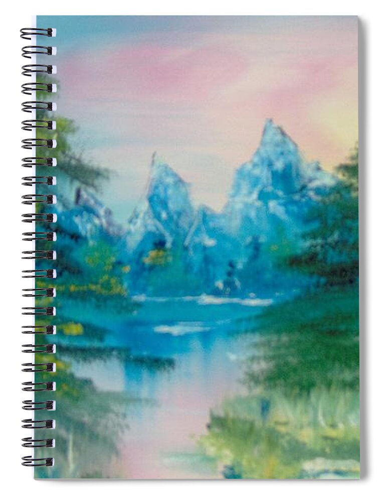 Landscape Spiral Notebook featuring the painting Sunset Lake by Saundra Johnson