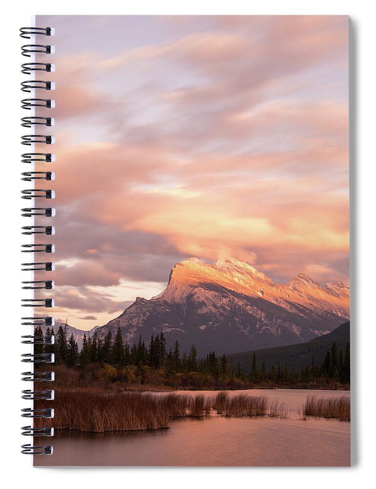 Mount Rundle Spiral Notebook featuring the photograph Sunset on Mount Rundle by Alex Lapidus
