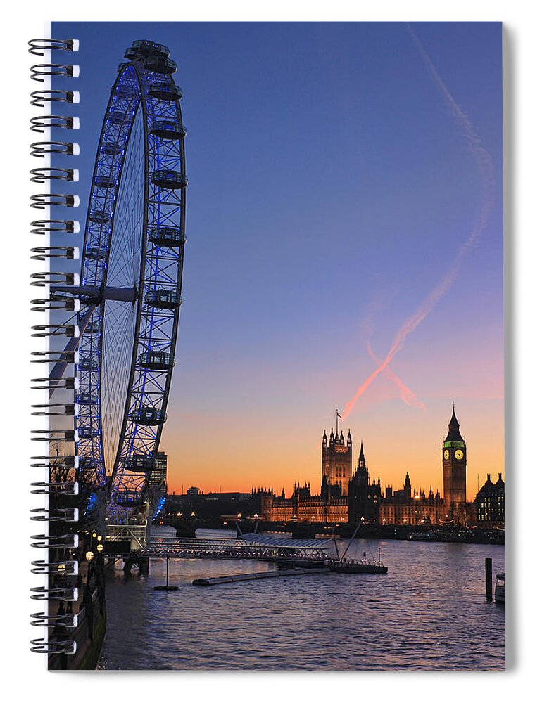London Eye Spiral Notebook featuring the photograph Sunset on river Thames by Jasna Buncic