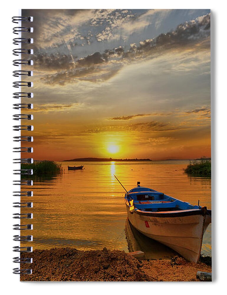 Sunset Spiral Notebook featuring the photograph Sunset over lake by Lilia D