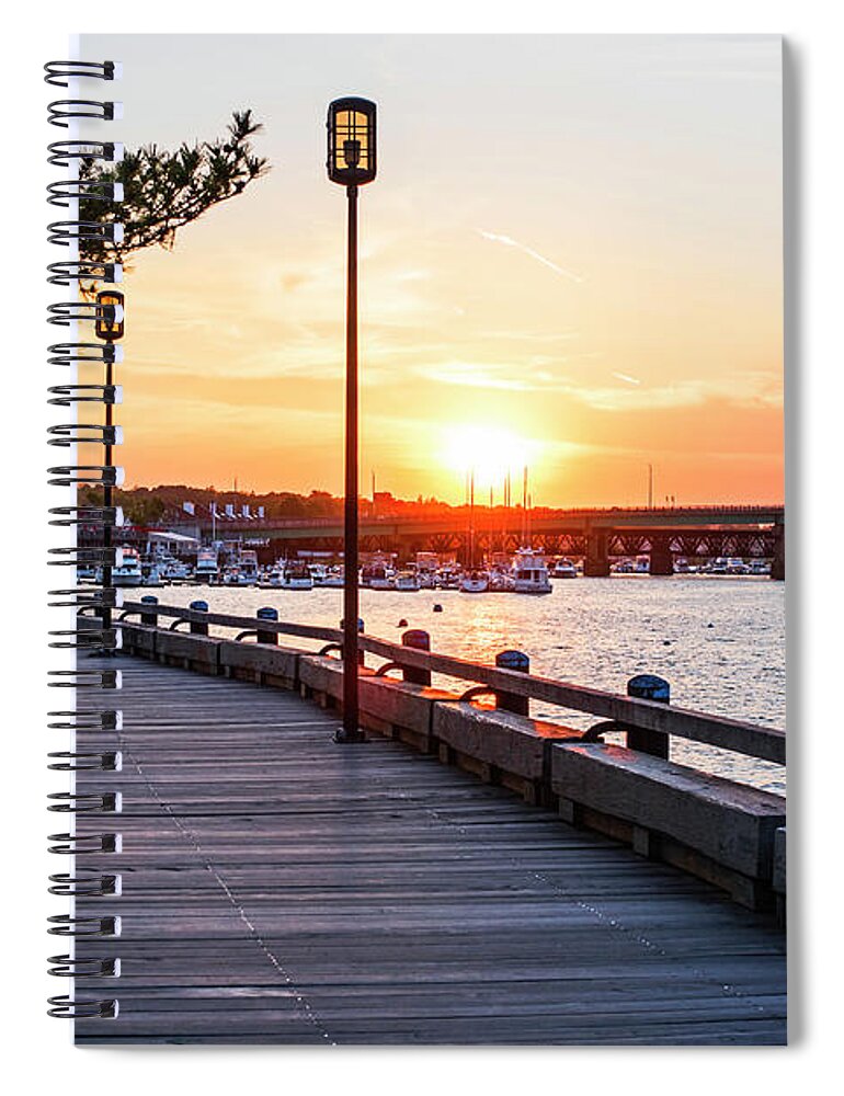 Newburyport Spiral Notebook featuring the photograph Sunset over Newburyport MA Merrimack River Newburyport Turnpike by Toby McGuire
