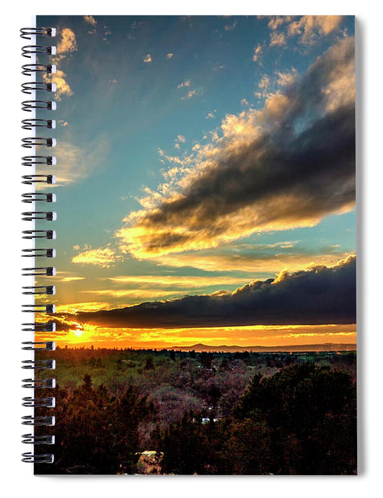 New Mexico Spiral Notebook featuring the photograph Sunset over Santa Fe DSC09682 by Greg Kluempers