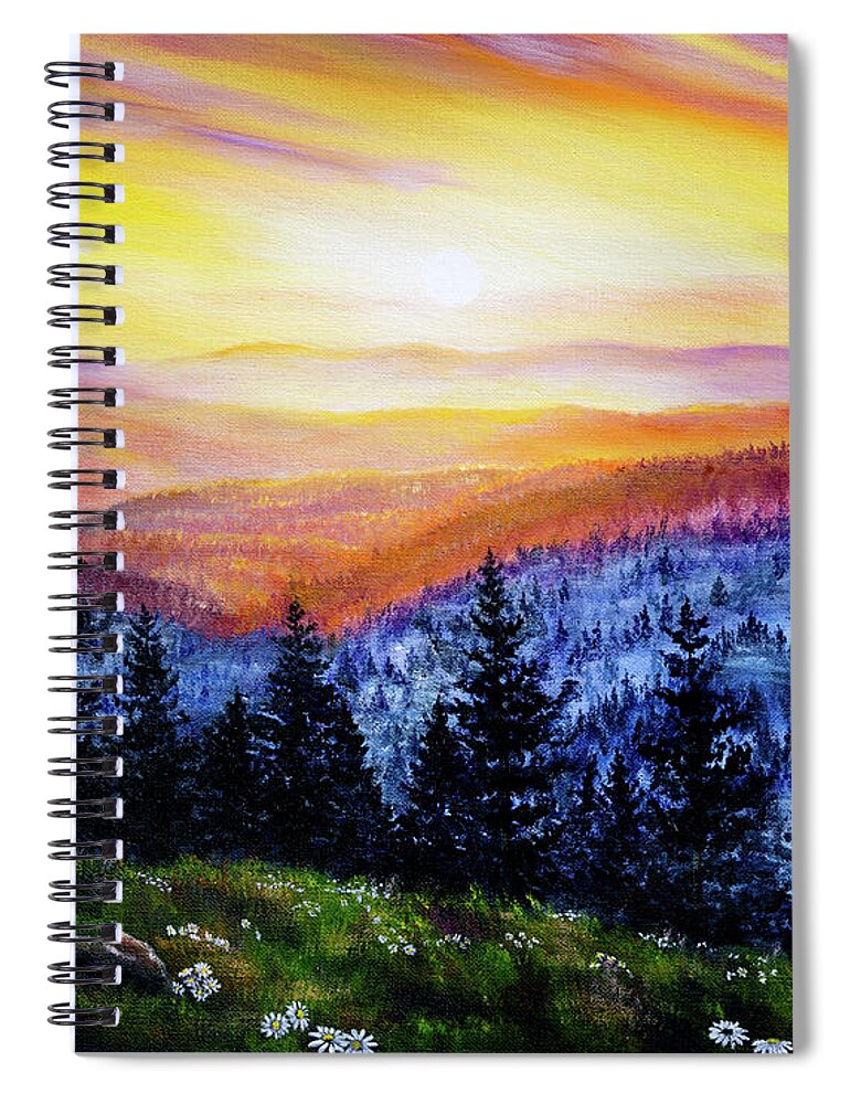 Sunset Spiral Notebook featuring the painting Sunset Over the Hills at Cape Perpetua by Laura Iverson