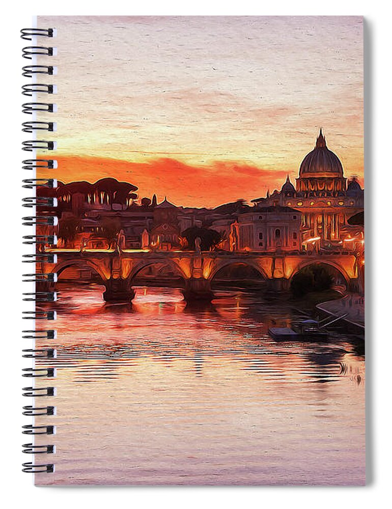 Rome Ancient Monument Spiral Notebook featuring the painting Sunset over the St Peter Basilica by AM FineArtPrints
