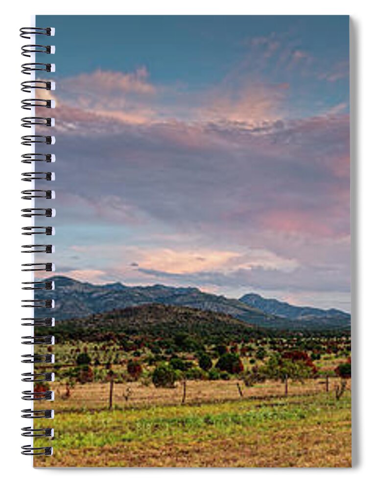 Davis Mountains Spiral Notebook featuring the photograph Sunset Panorama of Sawtooth Mountain and Davis Mountains Preserve - Nature Conservancy West Texas by Silvio Ligutti