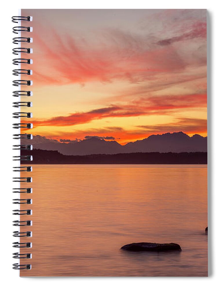 Sunset Spiral Notebook featuring the digital art Sunset Puget Sound by Michael Lee