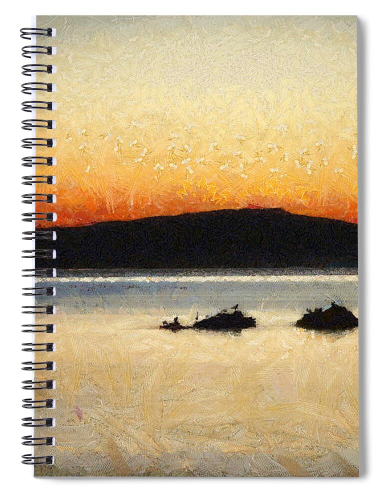 Art Spiral Notebook featuring the painting Sunset Seascape by Dimitar Hristov