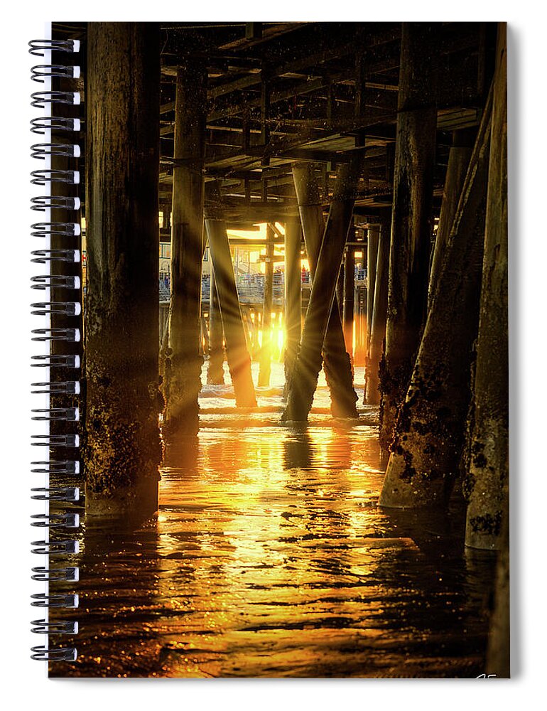 Santa Monica Pier Spiral Notebook featuring the photograph Sunset Through The Pier by Endre Balogh