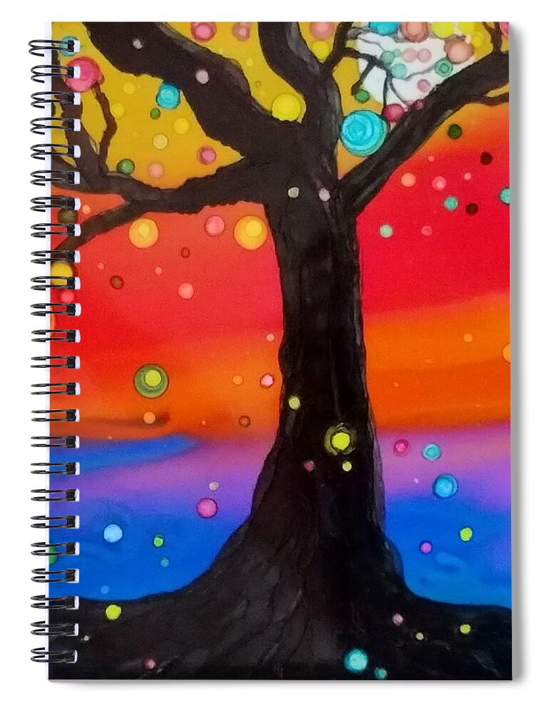 Abstract Spiral Notebook featuring the painting Sunset Tree by Gerry Smith