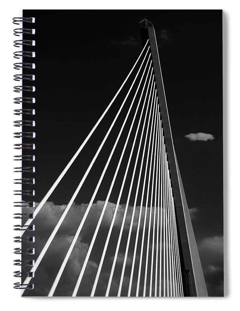 Bridge Spiral Notebook featuring the photograph Sunshine Skyway Bridge - Black and White by Mitch Spence