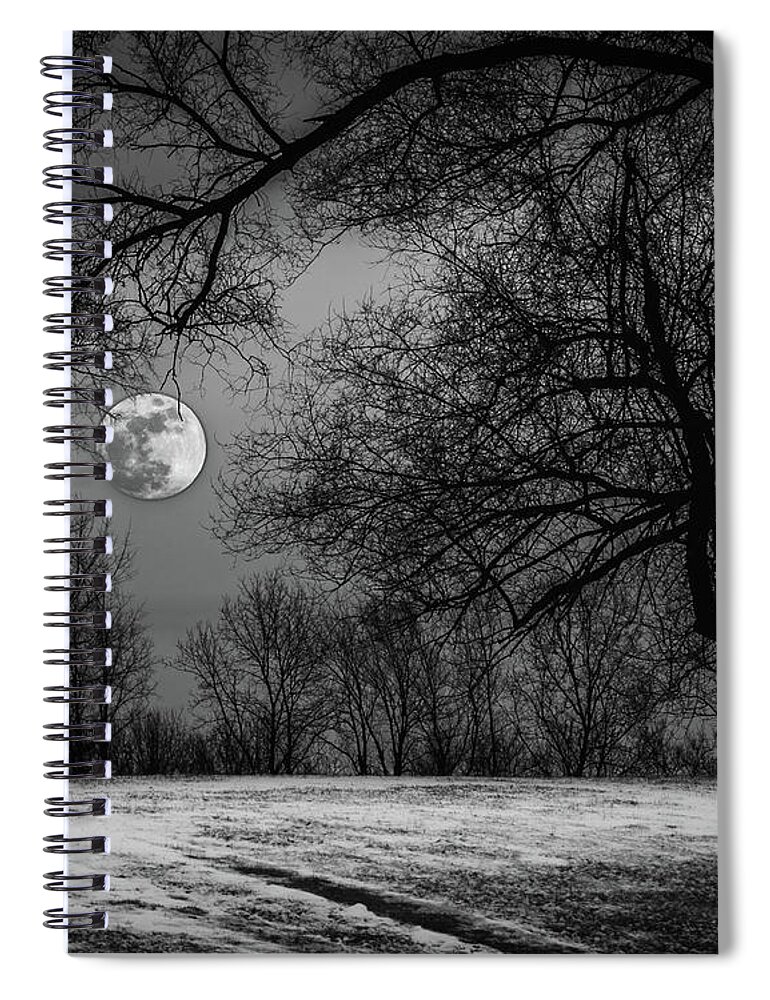 Michigan Spiral Notebook featuring the photograph Super Blue Moon Rising BW by William Christiansen