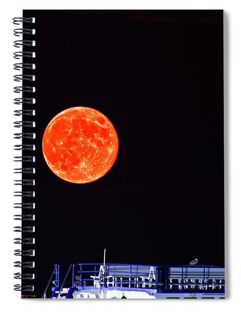 Moon Spiral Notebook featuring the photograph Super Moon over Crazy Sister Marina by Bill Barber