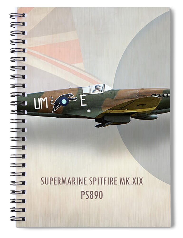 Spitfire Spiral Notebook featuring the digital art Supermarine Spitfire Mk XIX PS890 by Airpower Art