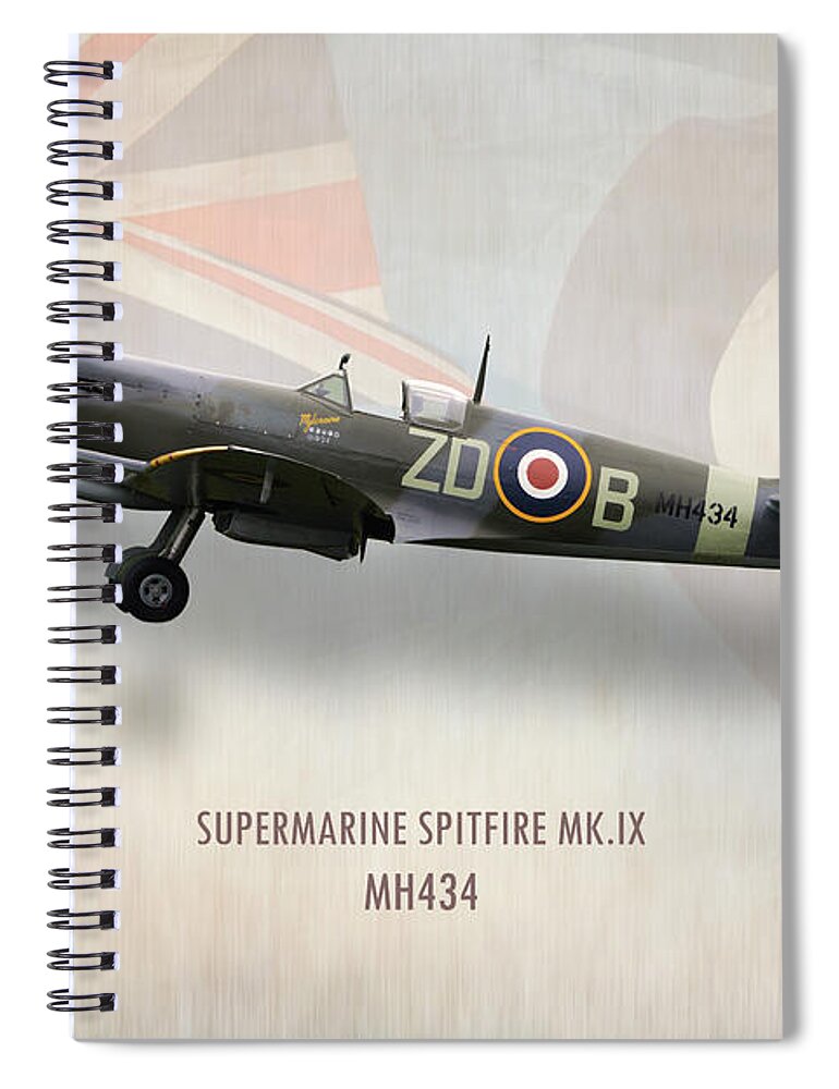Supermarine Spiral Notebook featuring the digital art Supermarine Spitfire Mk.IX MH434 by Airpower Art