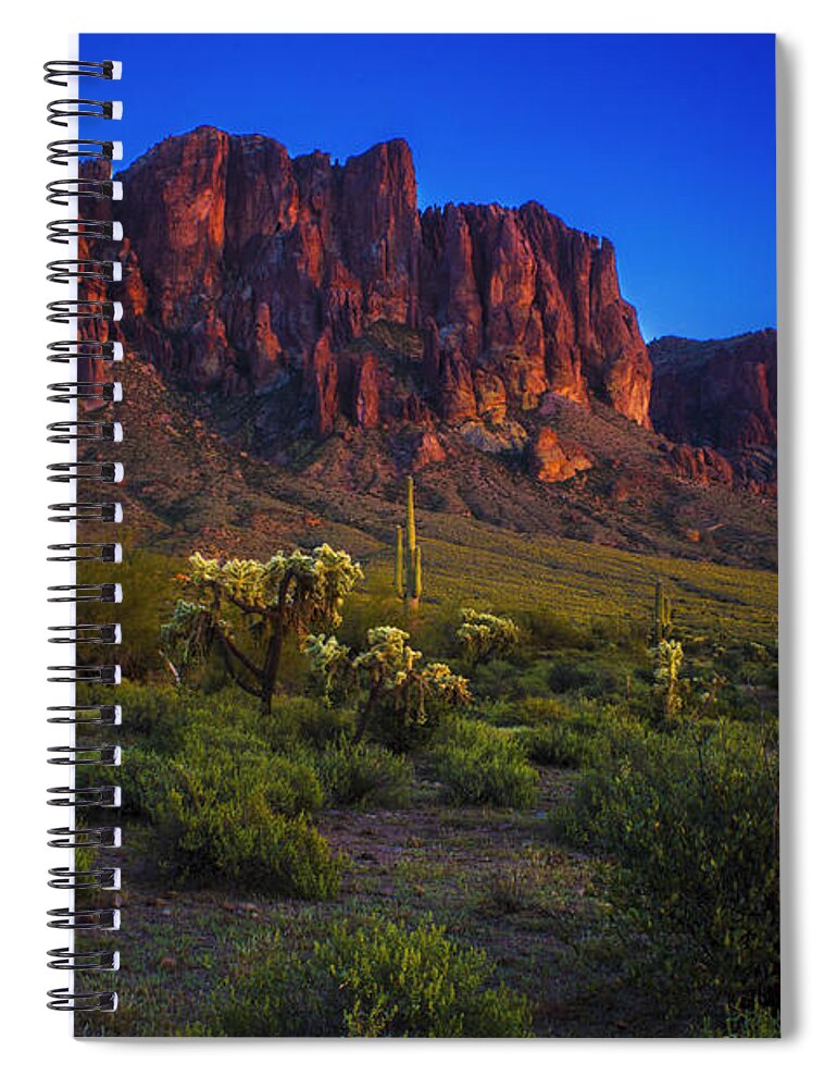 Arizona Spiral Notebook featuring the photograph Superstition Mountain Sunset by Roger Passman