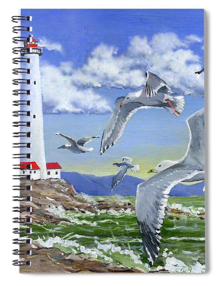 Lighthouse Spiral Notebook featuring the painting Surf And Turf by Richard De Wolfe