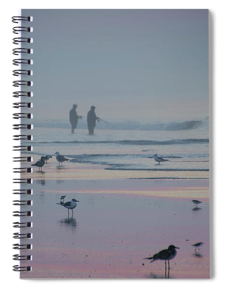 Surf Spiral Notebook featuring the photograph Surf Fishing in Wildwood by Bill Cannon