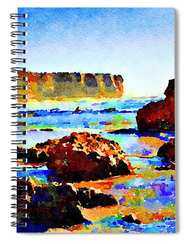 Portugal Spiral Notebook featuring the painting Surf the Headlands by Angela Treat Lyon