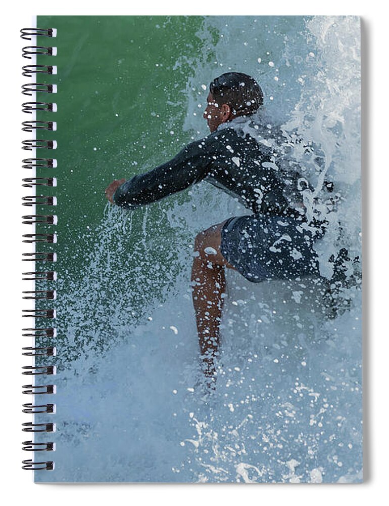 Surfer Spiral Notebook featuring the photograph Surfer In The Wash by Bruce Pritchett