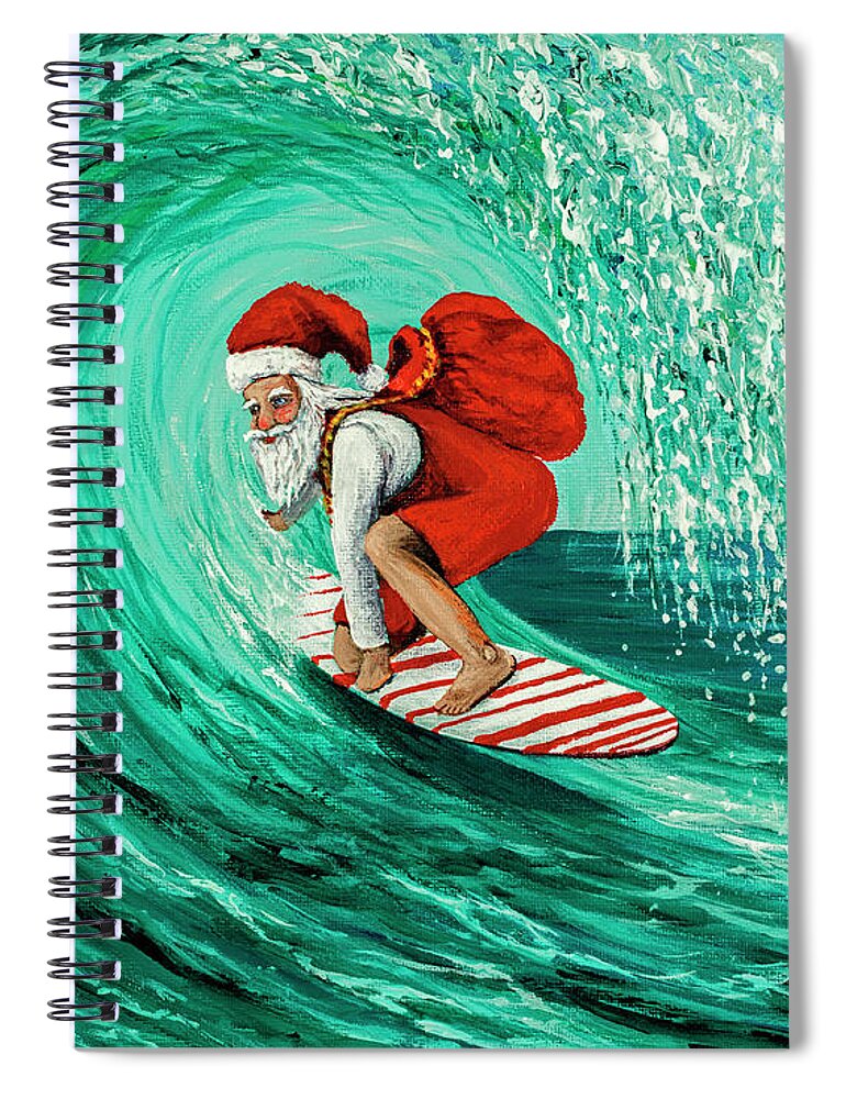 Christmas Spiral Notebook featuring the painting Surfing Santa by Darice Machel McGuire
