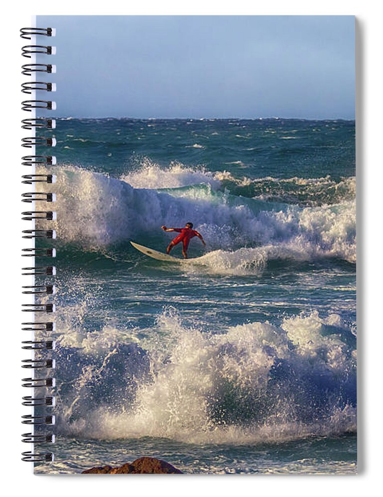 Surfing Spiral Notebook featuring the photograph Surfing the Angry Sea by Susan Rissi Tregoning