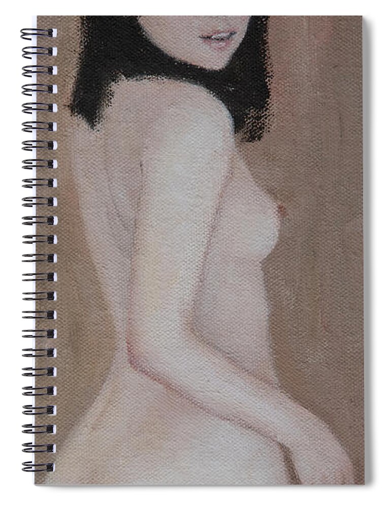 Nude Spiral Notebook featuring the painting Surprise by Masami IIDA