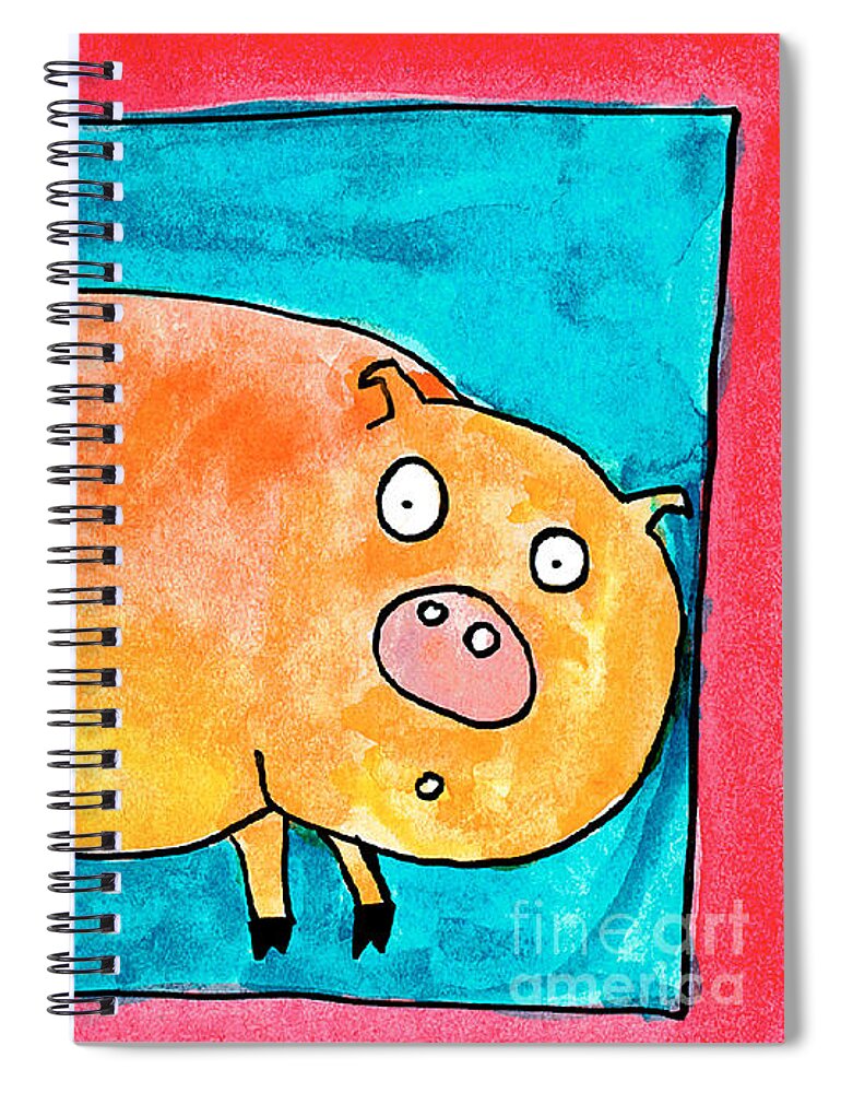 Pig Spiral Notebook featuring the painting Surprised Pig by Nick Abrams Age Thirteen