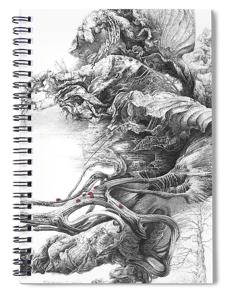 Russian Artists New Wave Spiral Notebook featuring the drawing Surreal Space. Dry Leaves Series by Sergey Gusarin