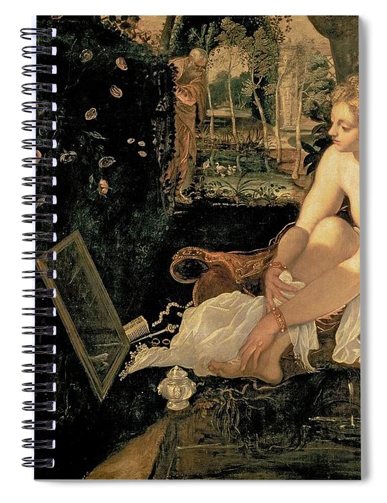 Susanna Spiral Notebook featuring the painting Susanna Bathing by Jacopo Robusti Tintoretto