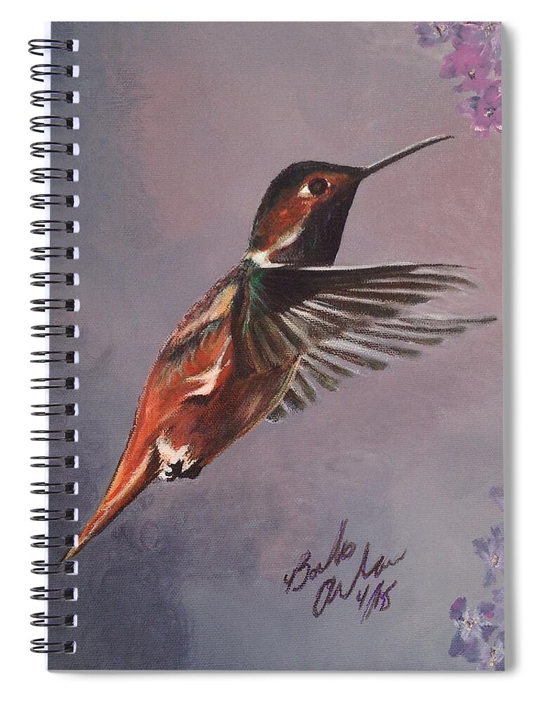 Hummingbird Spiral Notebook featuring the painting Susie The hummingbird by Barbara Andrews
