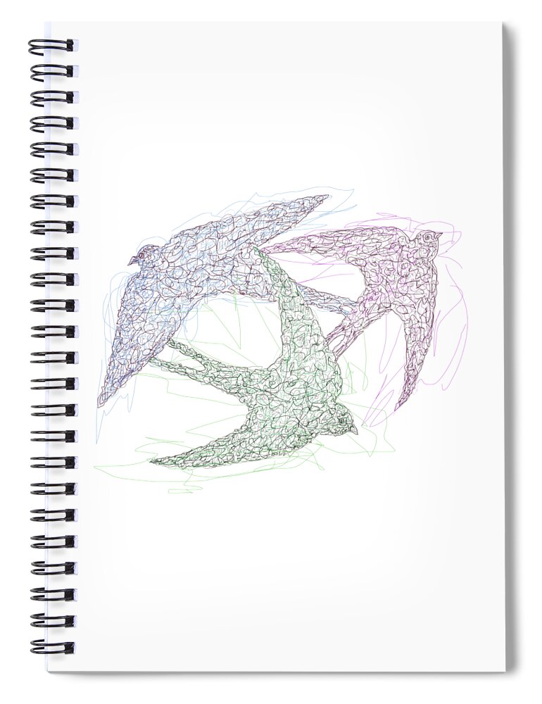 Olena Art Spiral Notebook featuring the drawing Swallow Birds Motion Design by Lena Owens - OLena Art Vibrant Palette Knife and Graphic Design
