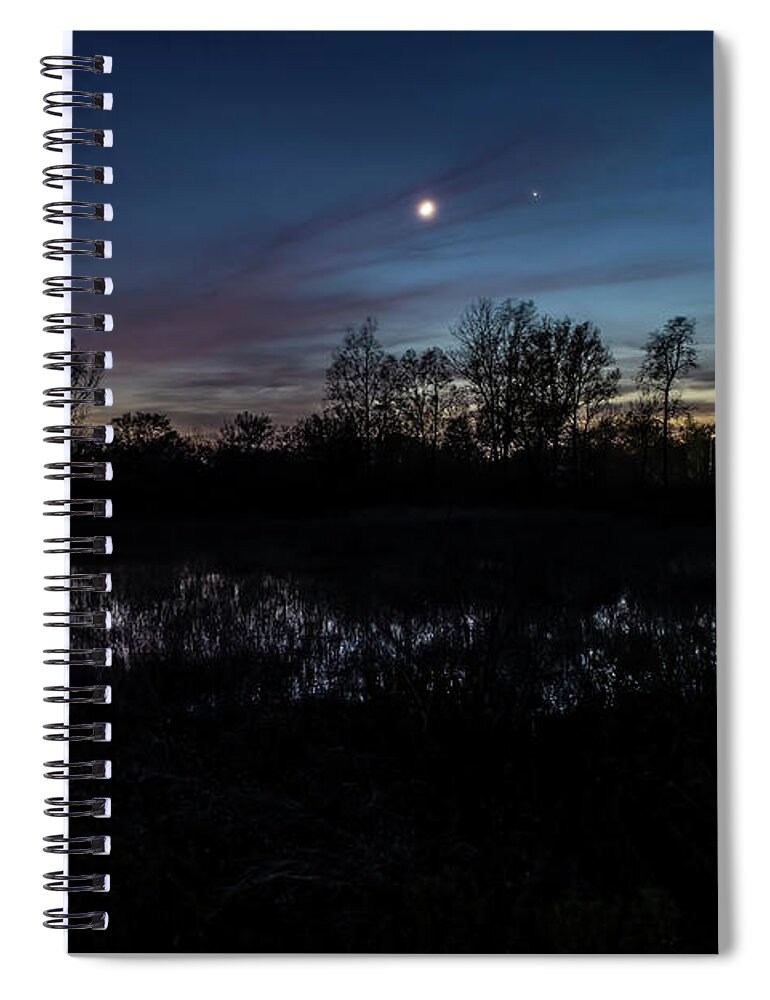 Illinois Spiral Notebook featuring the photograph Swamp At Dusk With Moon by Sven Brogren