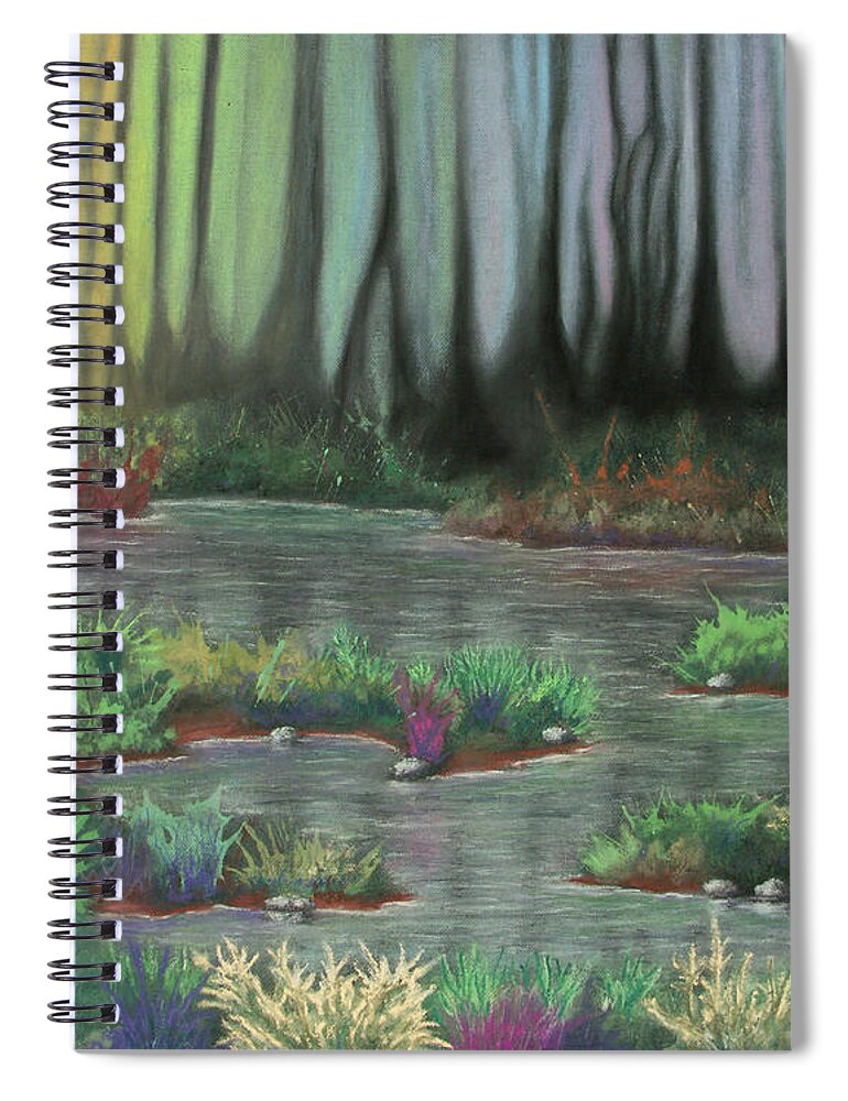 Swamp Spiral Notebook featuring the pastel Swamp Things 01 by Michael Heikkinen