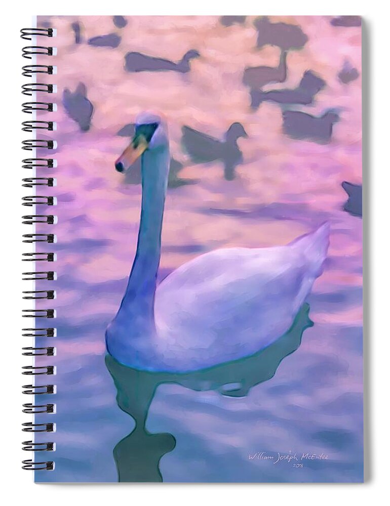 Swan Spiral Notebook featuring the painting Swan at Twilight by Bill McEntee