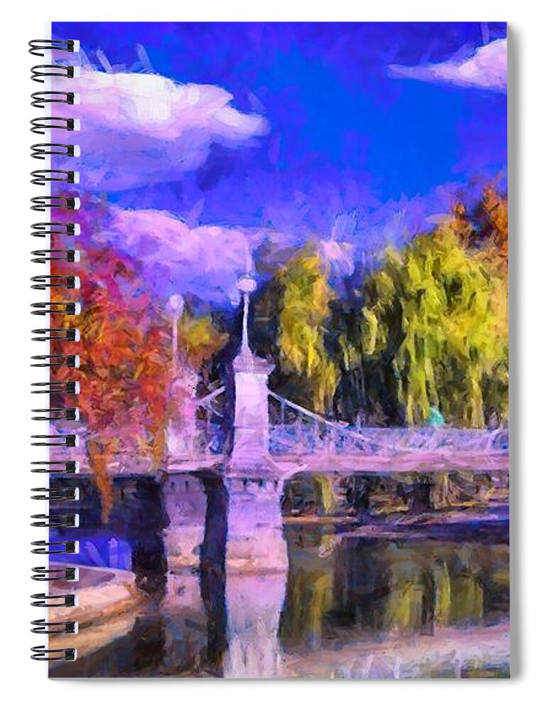 Boston Swan Bridge Spiral Notebook featuring the digital art Boston Swan Bridge by Caito Junqueira