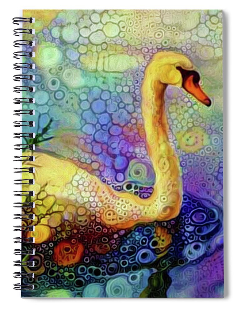 Fantasy Spiral Notebook featuring the photograph Swan Spectacular Oil by Nina Silver