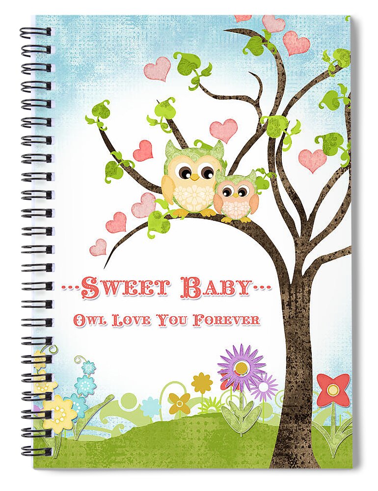 Owl Spiral Notebook featuring the painting Sweet Baby - Owl Love You Forever Nursery by Audrey Jeanne Roberts