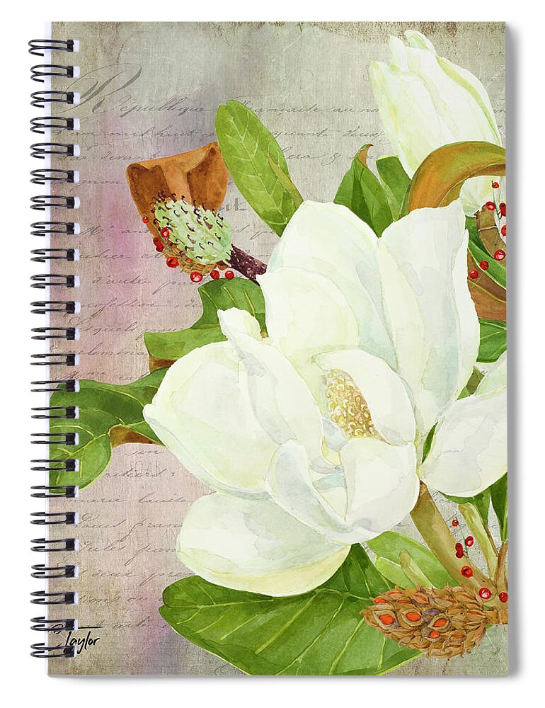 White Magnolias Spiral Notebook featuring the mixed media Sweet Magnolias by Colleen Taylor