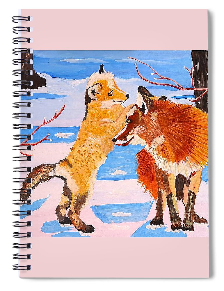 Sweet Vixen And Kit Foxes Spiral Notebook featuring the painting Sweet Vixen and Kit Foxes by Phyllis Kaltenbach