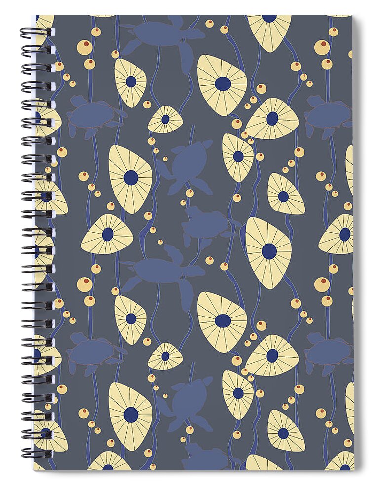 Blue Spiral Notebook featuring the digital art Swimming Turtles blue by April Burton